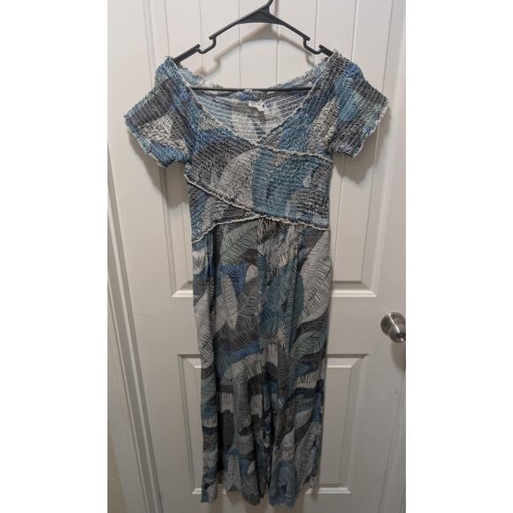 Patrons of Peace Boho Blue Wide Leg Jumpsuit Romper Short Sleeve Pockets Size M - Picture 1 of 10